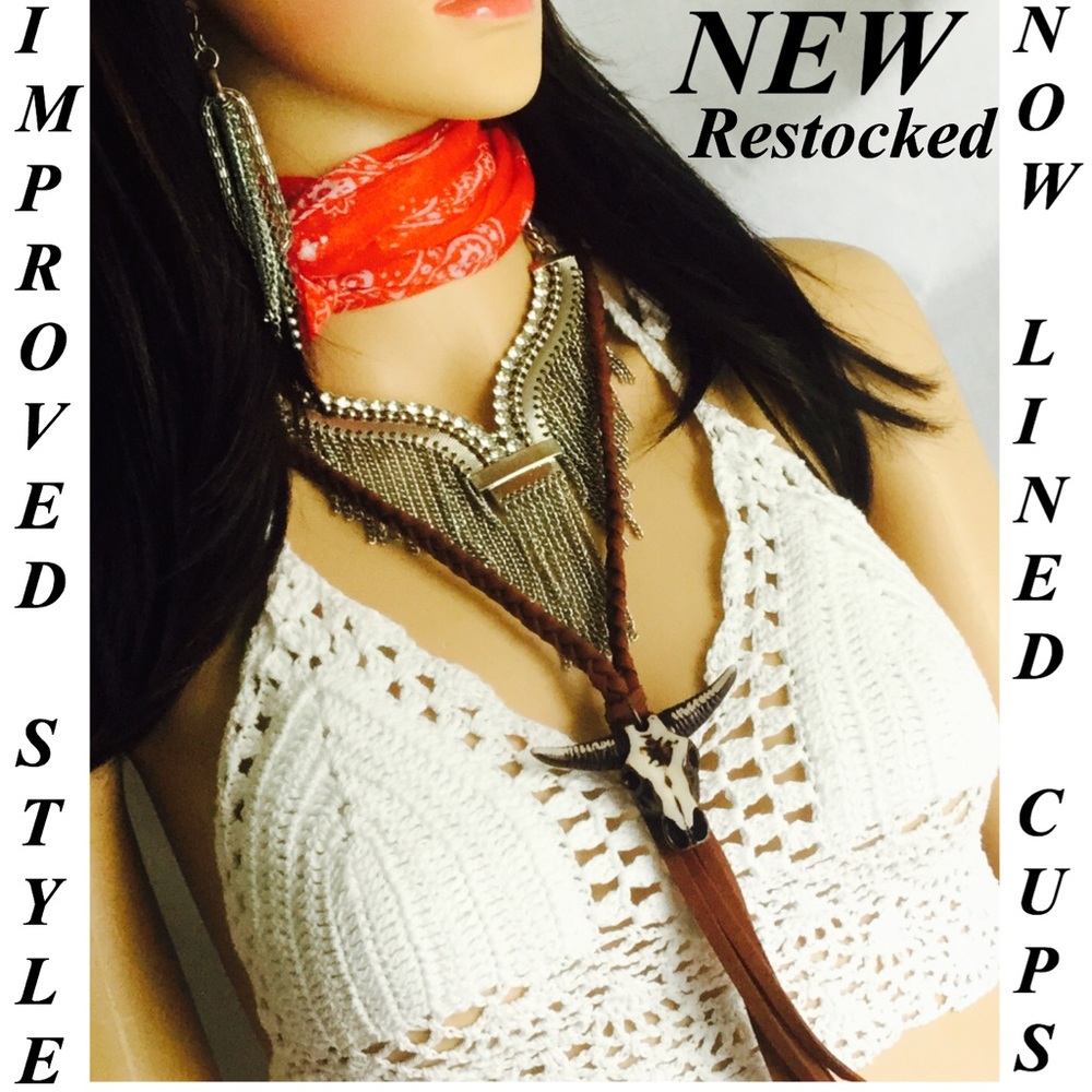 NEW STYLE BOHO WHITE CROCHET KNIT LINED BRALETTE - Picture 2 of 8